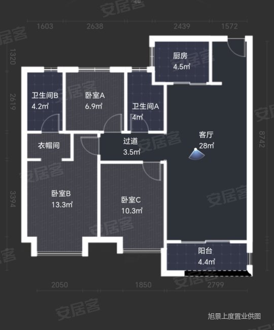 金辉高新云璟3室2厅2卫106.61㎡南北212万