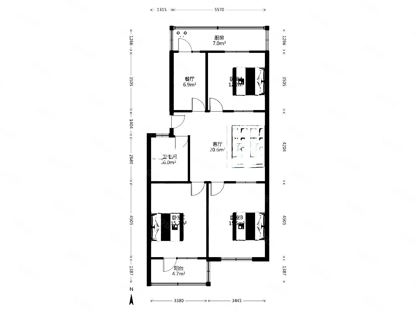 棉织公寓3室1厅1卫101㎡南55万