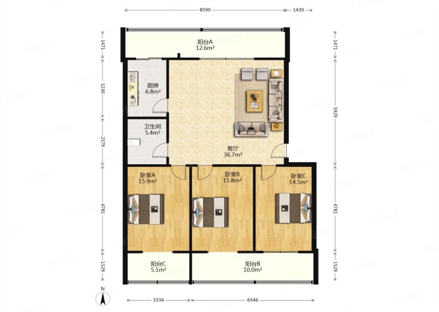 三卧朝阳大三居单价6700二层理工大原上园千峰南