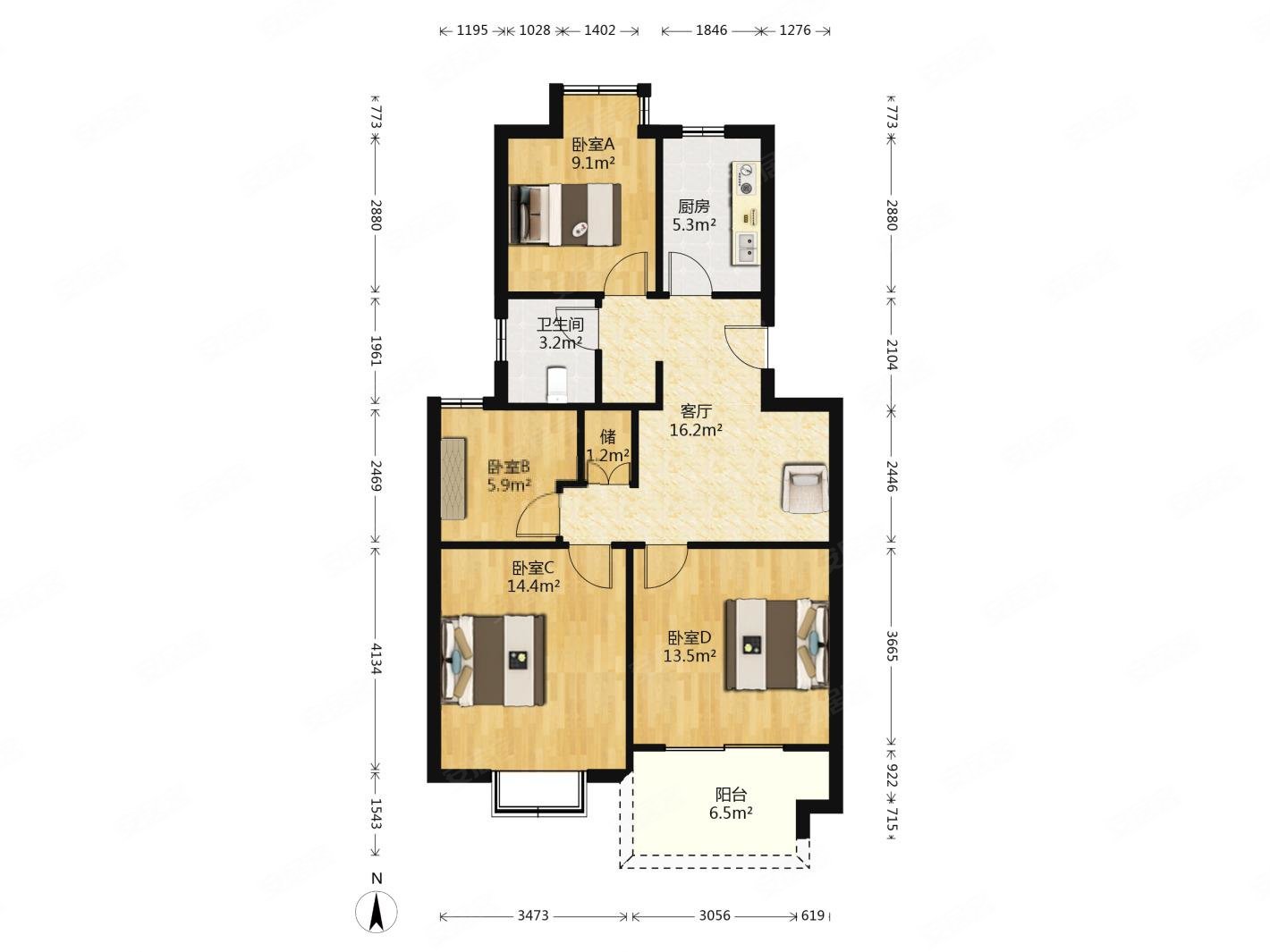 学仕风华苑3室2厅1卫90.49㎡南235万