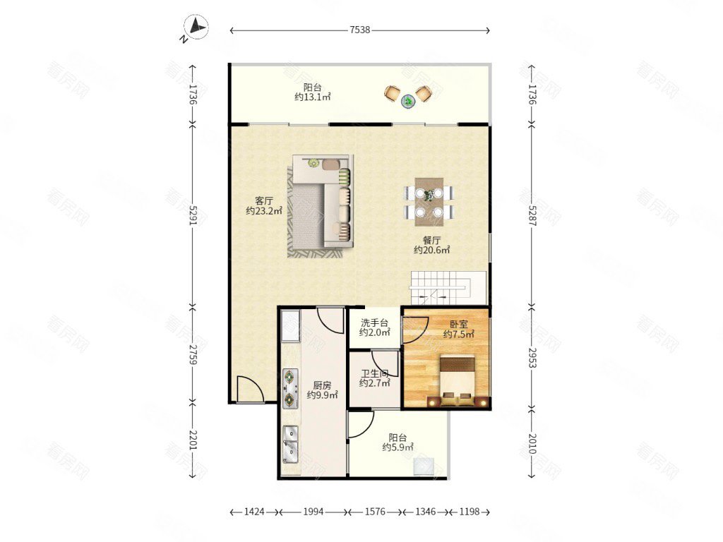 壹方中心中空复式4房东南朝向使用率高