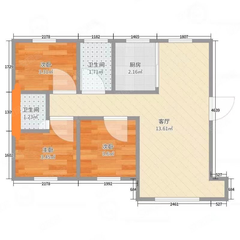 春天南北通透电梯洋房不临街3室2卫全明户型