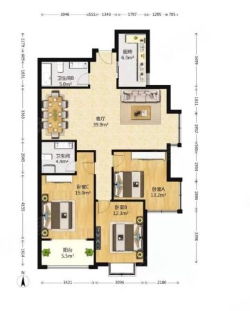 东贸国际花园3室2厅2卫133.93㎡东南220万