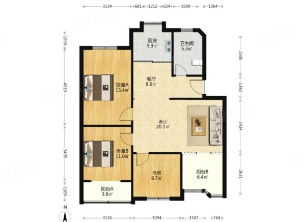 天虹小区3室2厅1卫89.7㎡南北27万