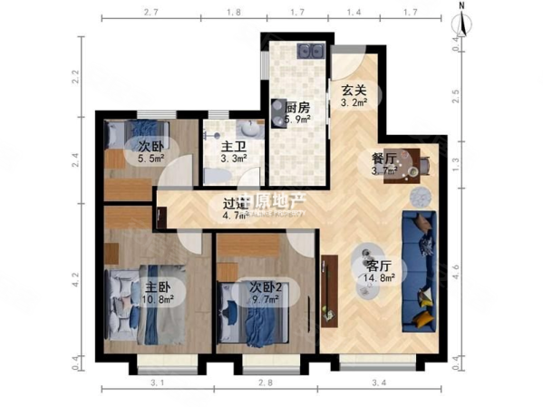 龙洲道188号依湾花园3室2厅1卫90.92㎡南北177万