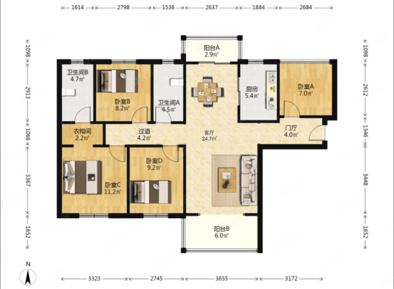 新华联梦想城4室2厅2卫119㎡南北109万
