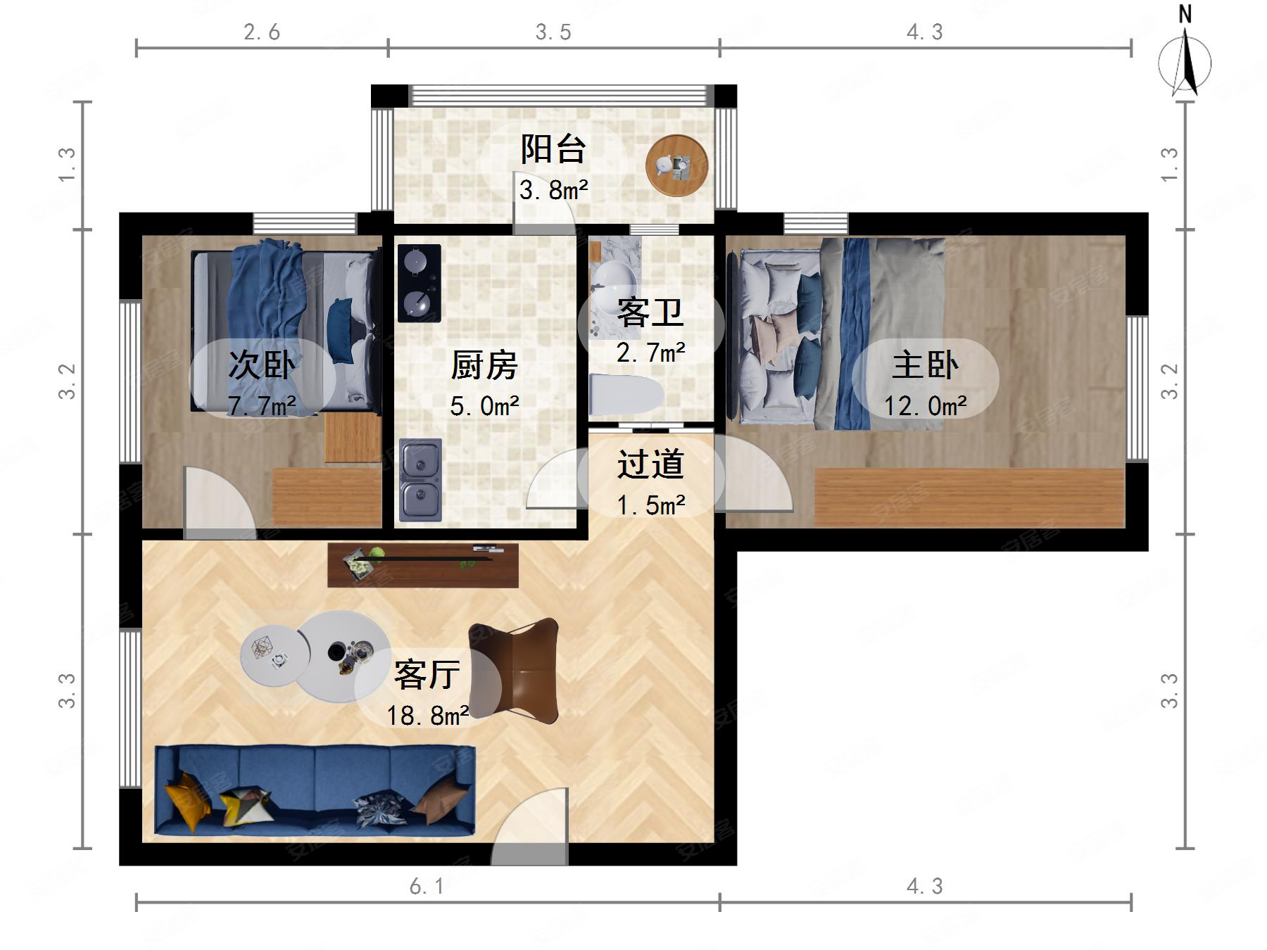 金谷园精装2室全明户型过户费低舒适居家诚意出售