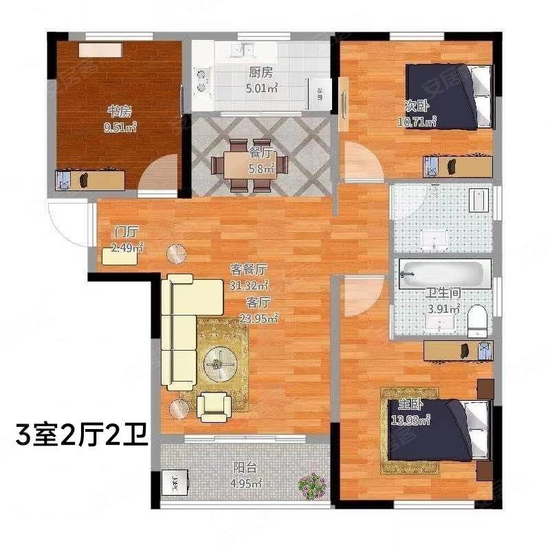 东润学墅壹号3室2厅2卫122㎡南北75.8万