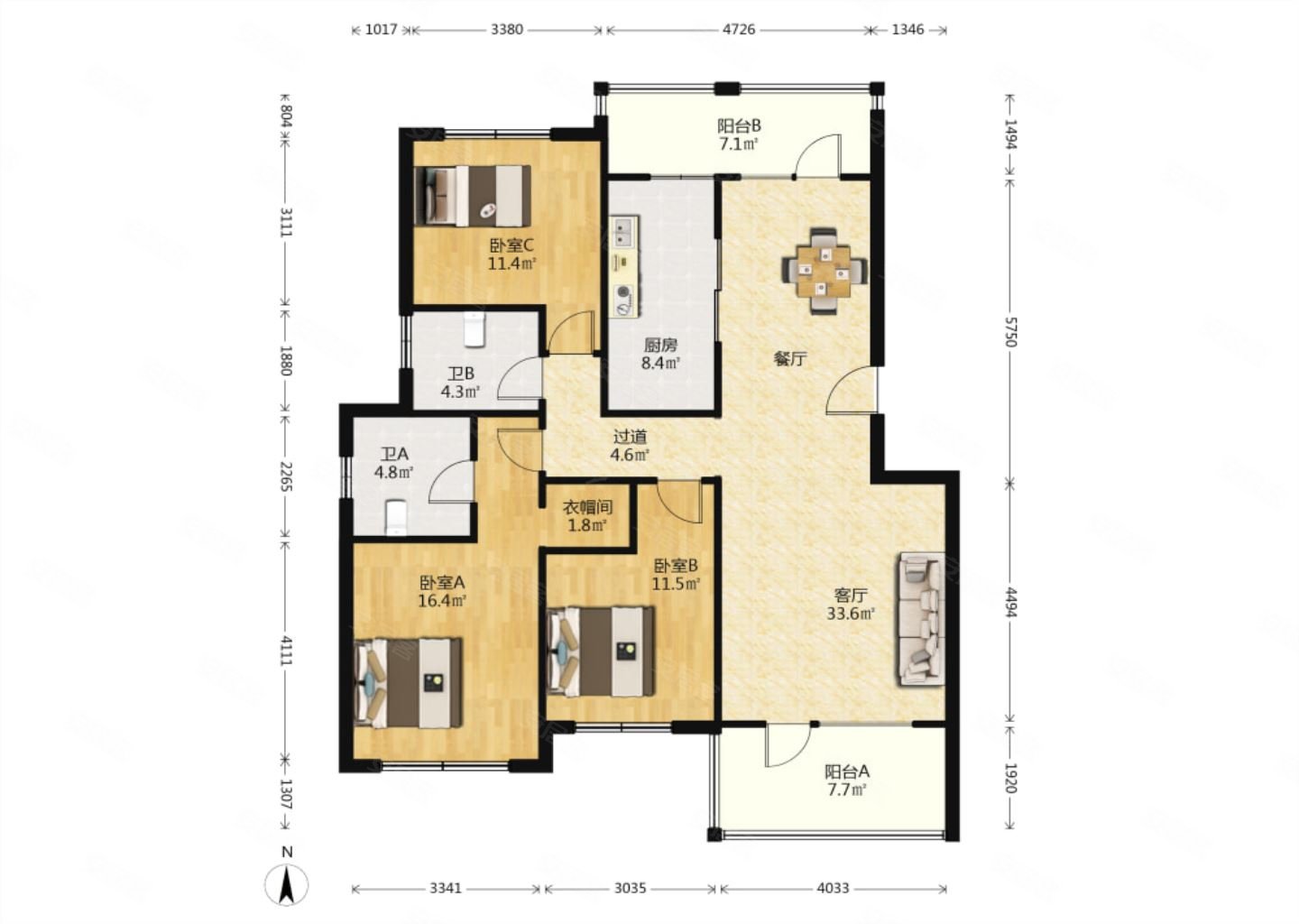 花园洋房茂华爱琴海h户型带南北露台出税