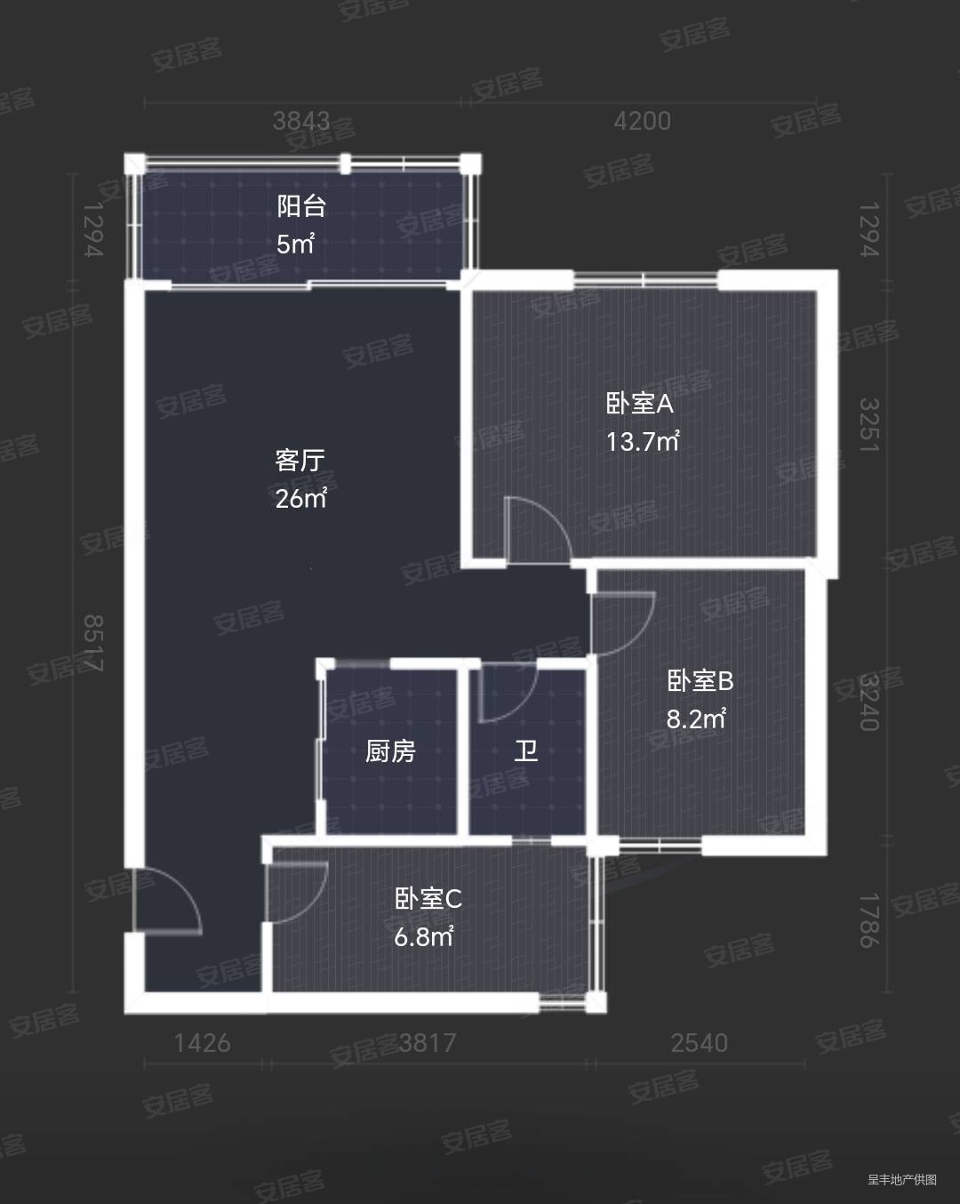 圆明山庄3室2厅1卫78㎡南北144万