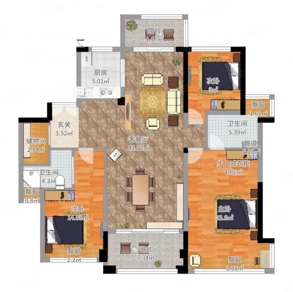 华发山庄3室2厅2卫143.86㎡南北495万