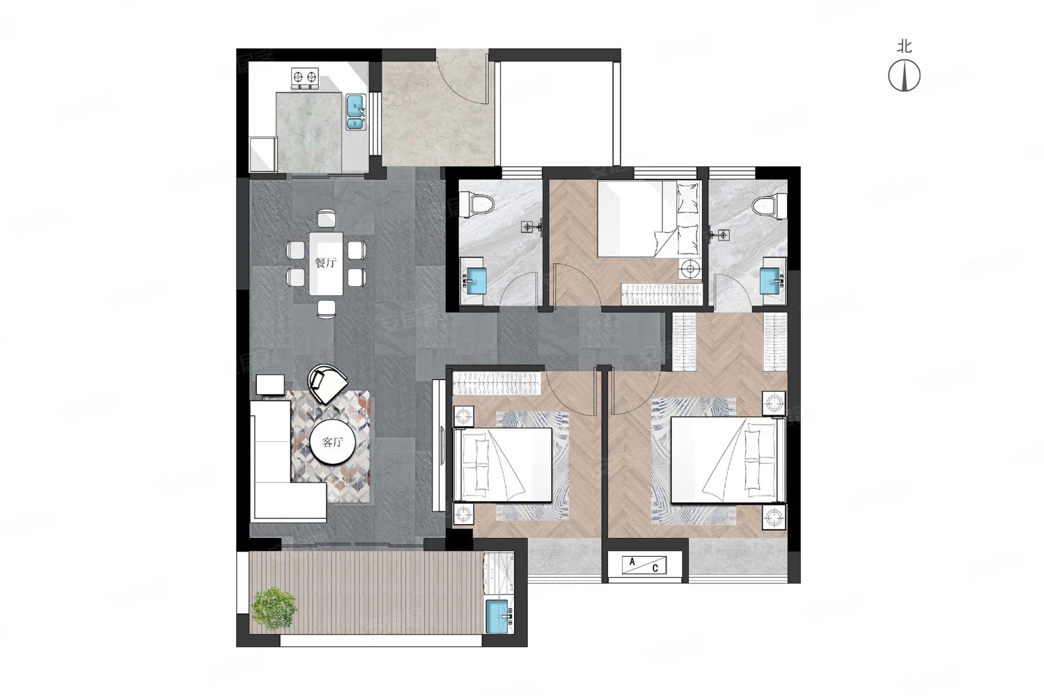 巨亿城110平米精装四房户型方正楼层好一手房东精装修