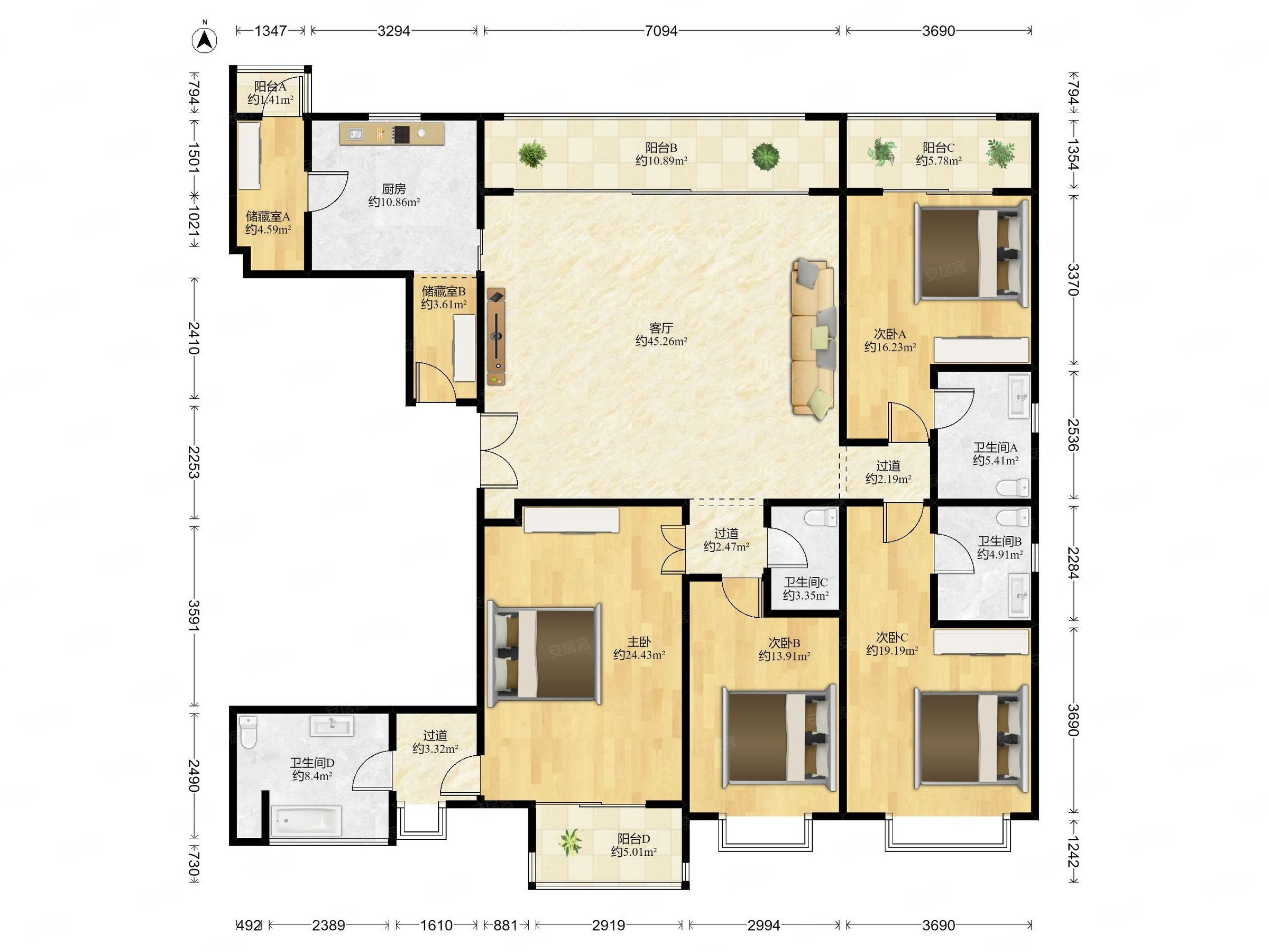 真实在售,优秀店长专做宁铸尊府, 4室2厅3卫 随时看房
