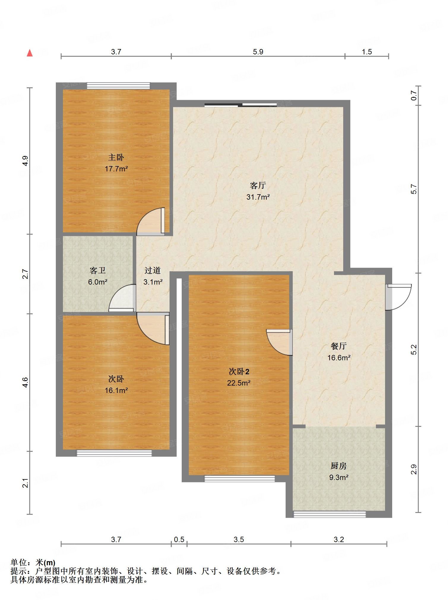 凯旋城3室2厅1卫98㎡南北53万