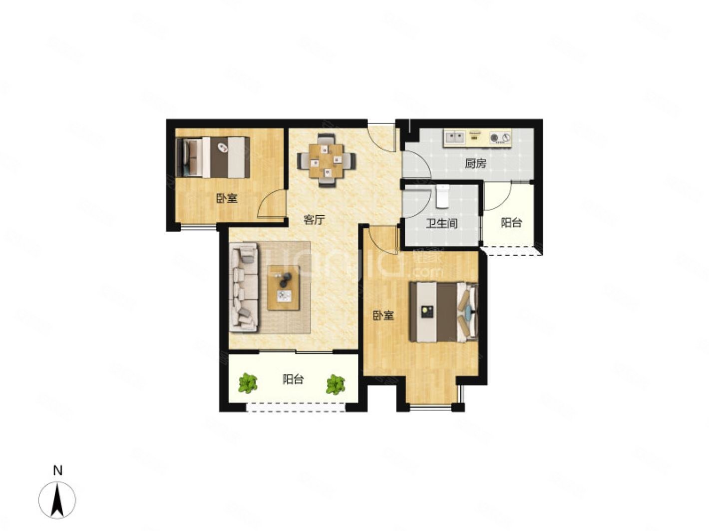 城置御水华庭 2室2厅 南 北