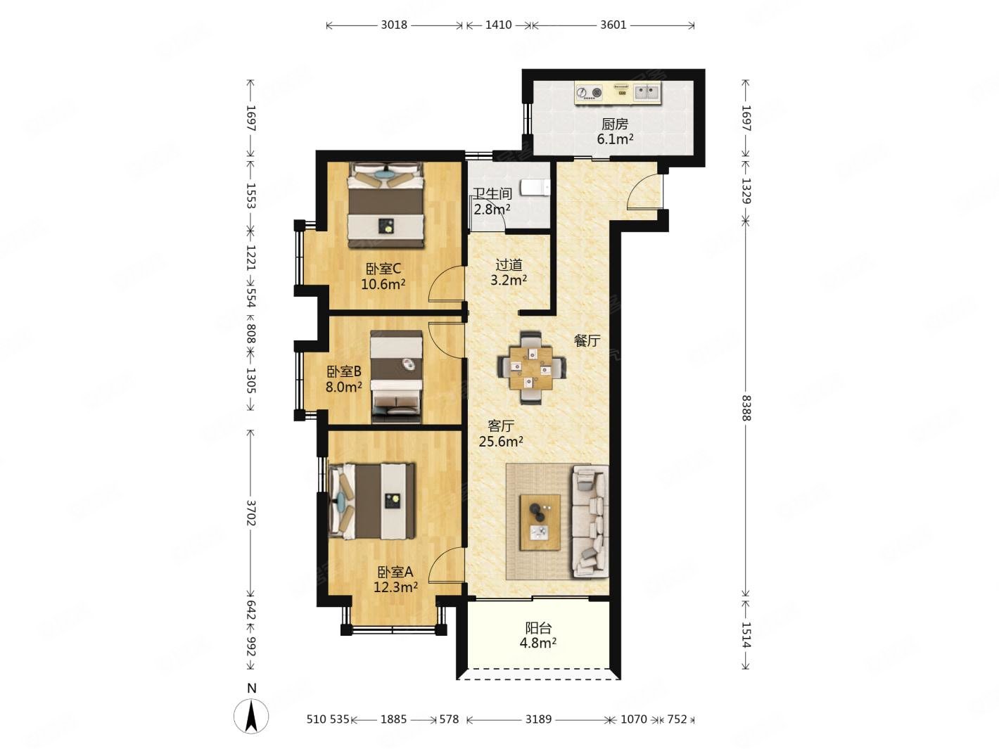 地铁5号线曲江创意谷万科翡翠国际98平小三居业主诚心出