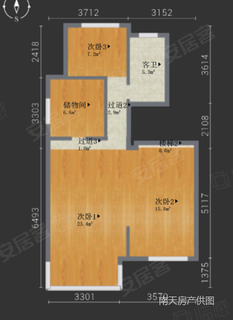 万科甲第十七4室2厅3卫170.38㎡南1288万