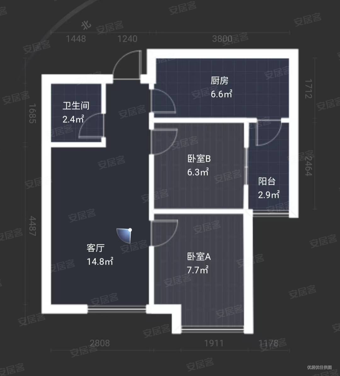 花溪大道北段476-542号小区2室2厅1卫61㎡南北35万