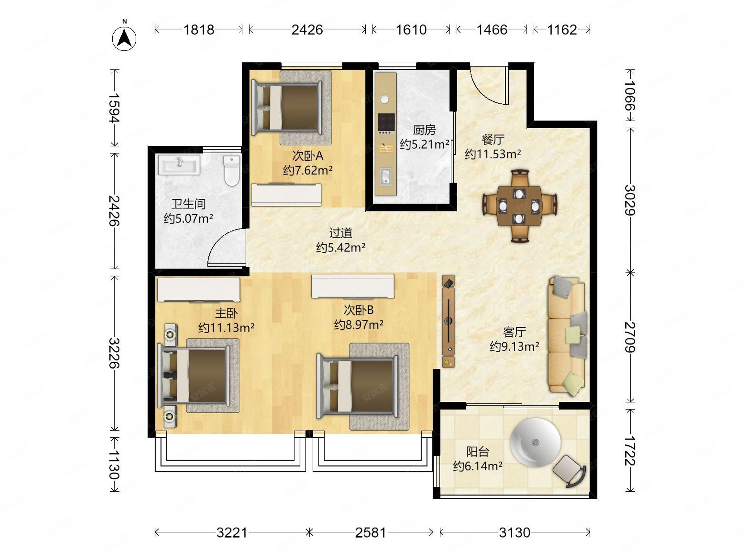有钥匙甬樾湾东区楼下奥丽地产90平3室全新白坯