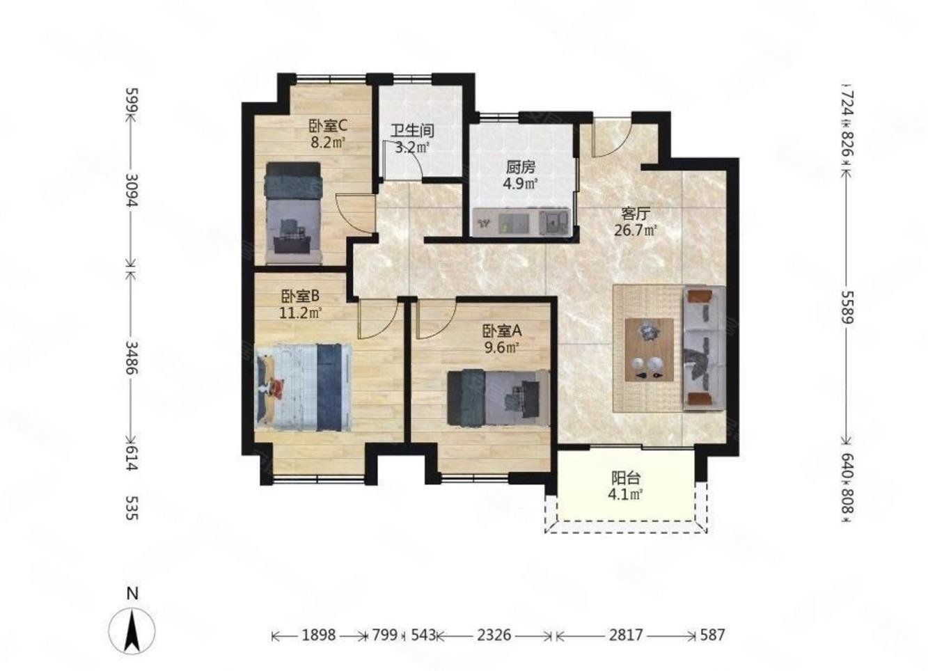 万科都荟天地3室2厅1卫90㎡南362万