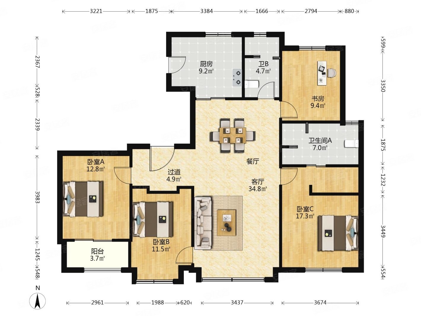 江元府4室2厅2卫155㎡南北660万