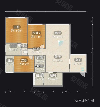 富临桃花岛3室2厅2卫129㎡东南95万