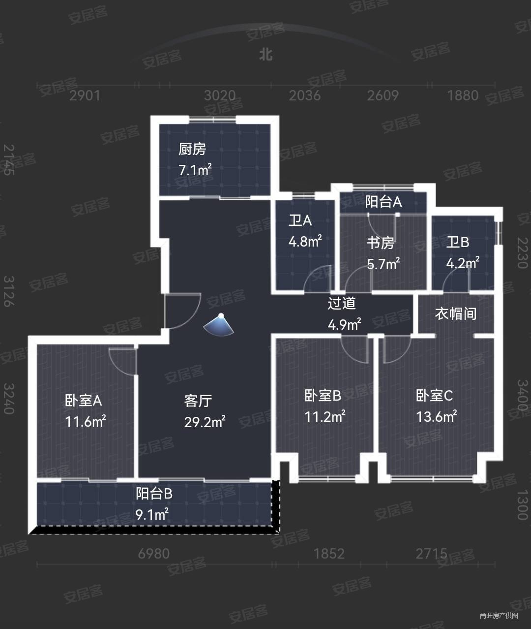 户型,随时看房,荣安文澜望庄二手房,710万,4室2厅,2卫,150平米-宁波