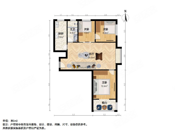 靖烨天朗美域3室2厅1卫102㎡东南66万