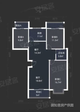 天正花园3室2厅1卫124.54㎡南80万