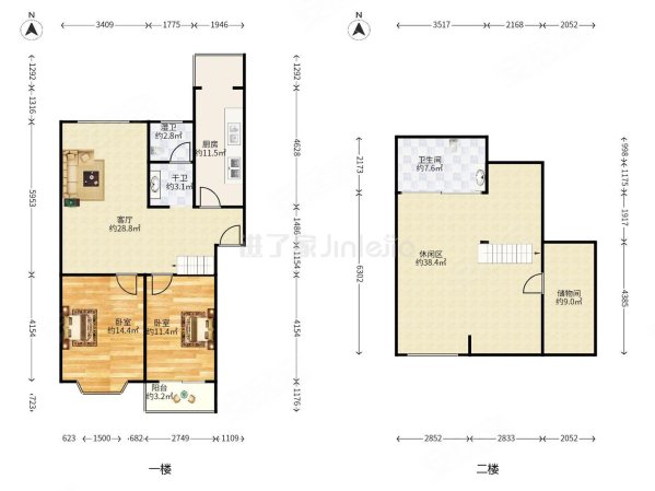 景观花园2室2厅1卫98.39㎡南北255万