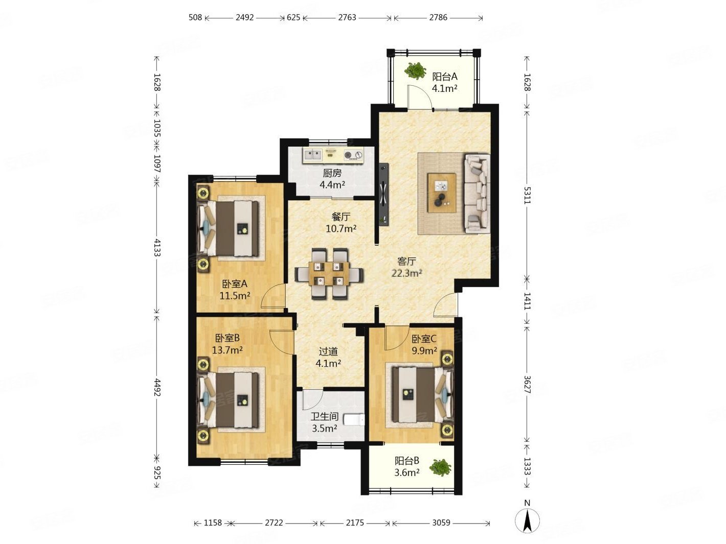 新上风华园中层精装3室全明户型暖气房有地下室