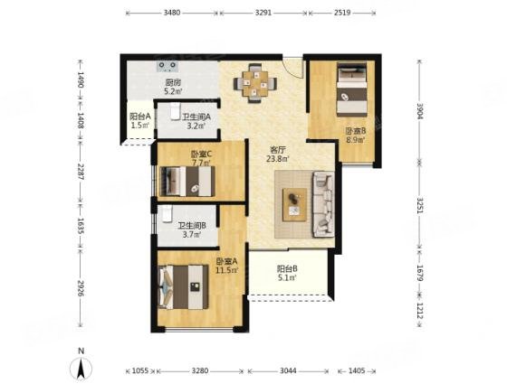 锦盛恒富得3室2厅2卫94.62㎡南112万