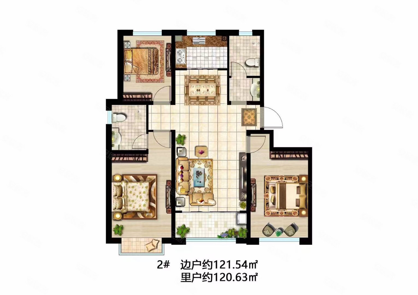 唐城嘉园3室1厅2卫130㎡南北60万