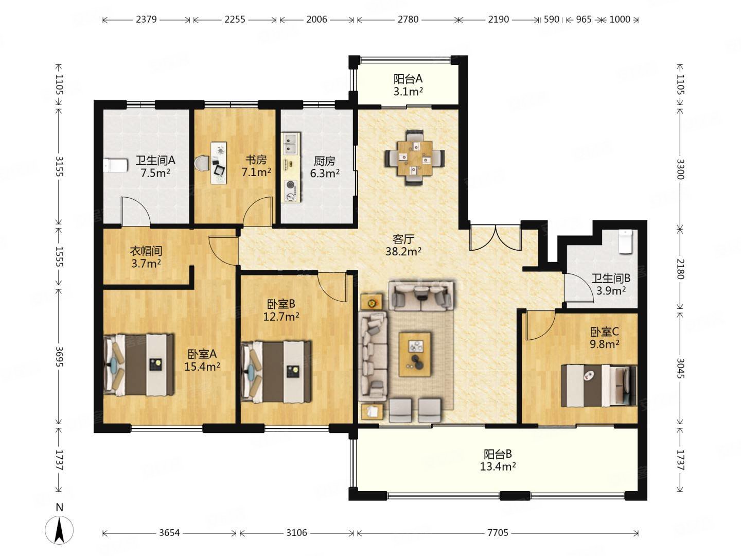 府豪宅 高端居住体验 四季恒温 四室经典户型,长安金茂府二手房,420万