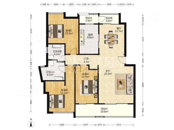 皇都花园(公寓住宅)3室2厅2卫151.39㎡南北1290万