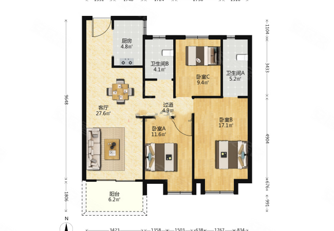 全新装修,公元壹号(四期)二手房,175万,3室2厅,1卫,100平米-昆山安居