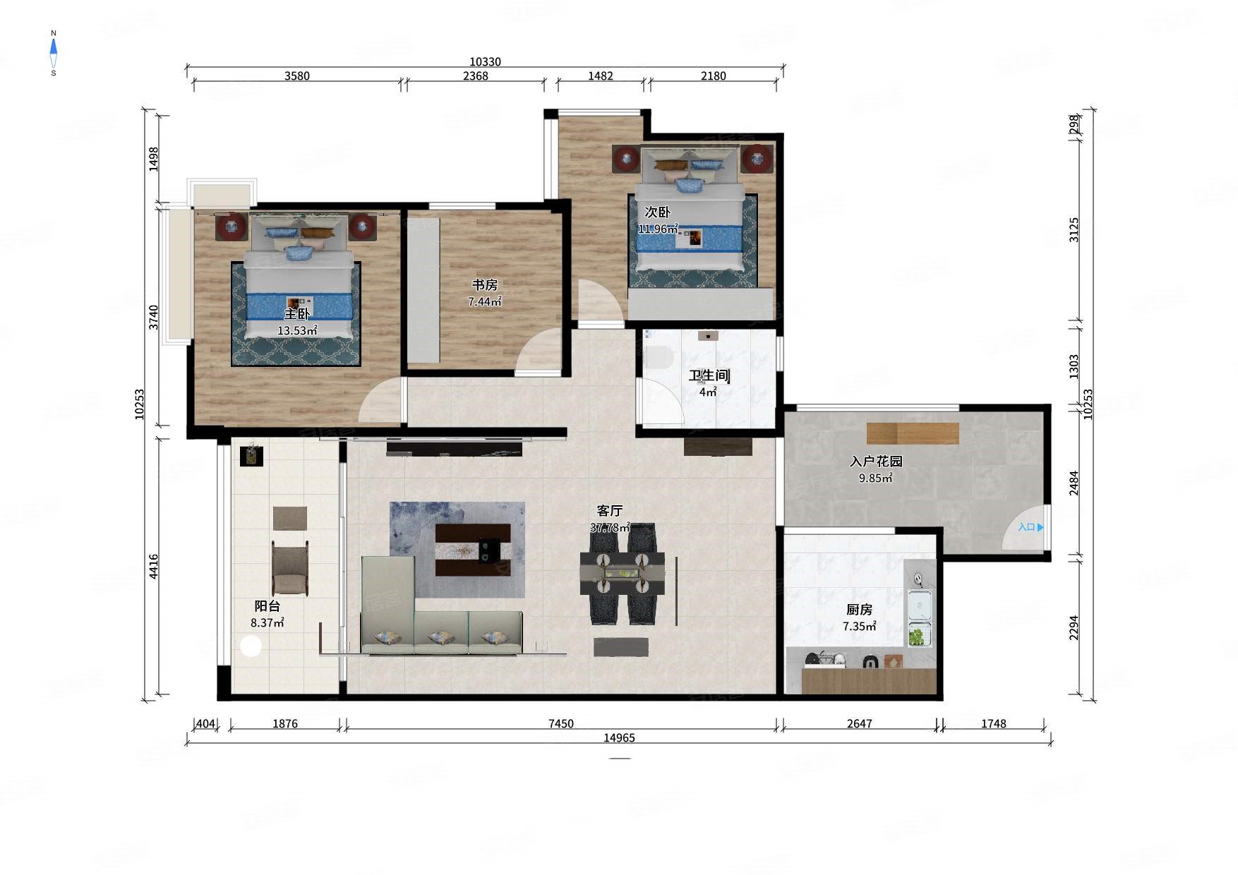 文星花园3室2厅1卫103.79㎡南北138万