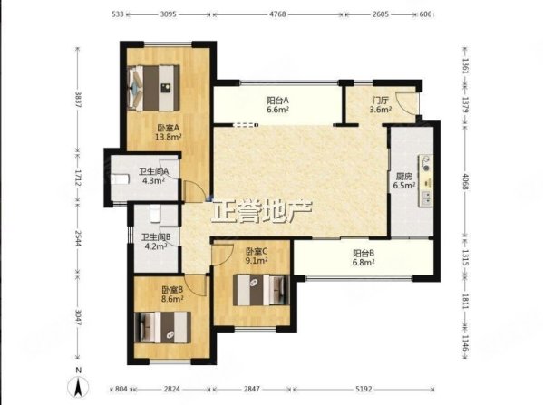 佳兆业君汇上品3室2厅2卫109.02㎡南北163万