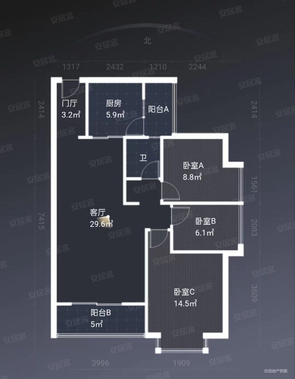 江山帝景哈佛3室2厅1卫93.99㎡南北107万