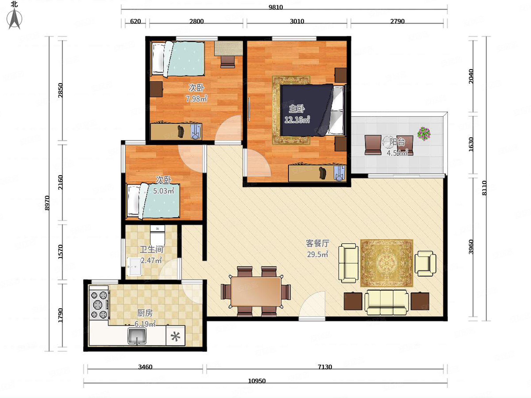 益田村3室2厅2卫92.32㎡南北520万