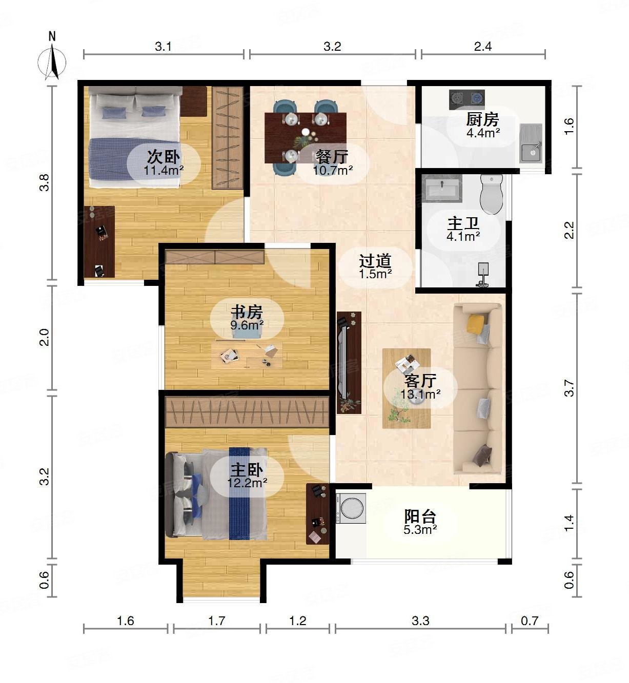 纽宾凯锦城3室2厅南北通透临地铁万达商圈