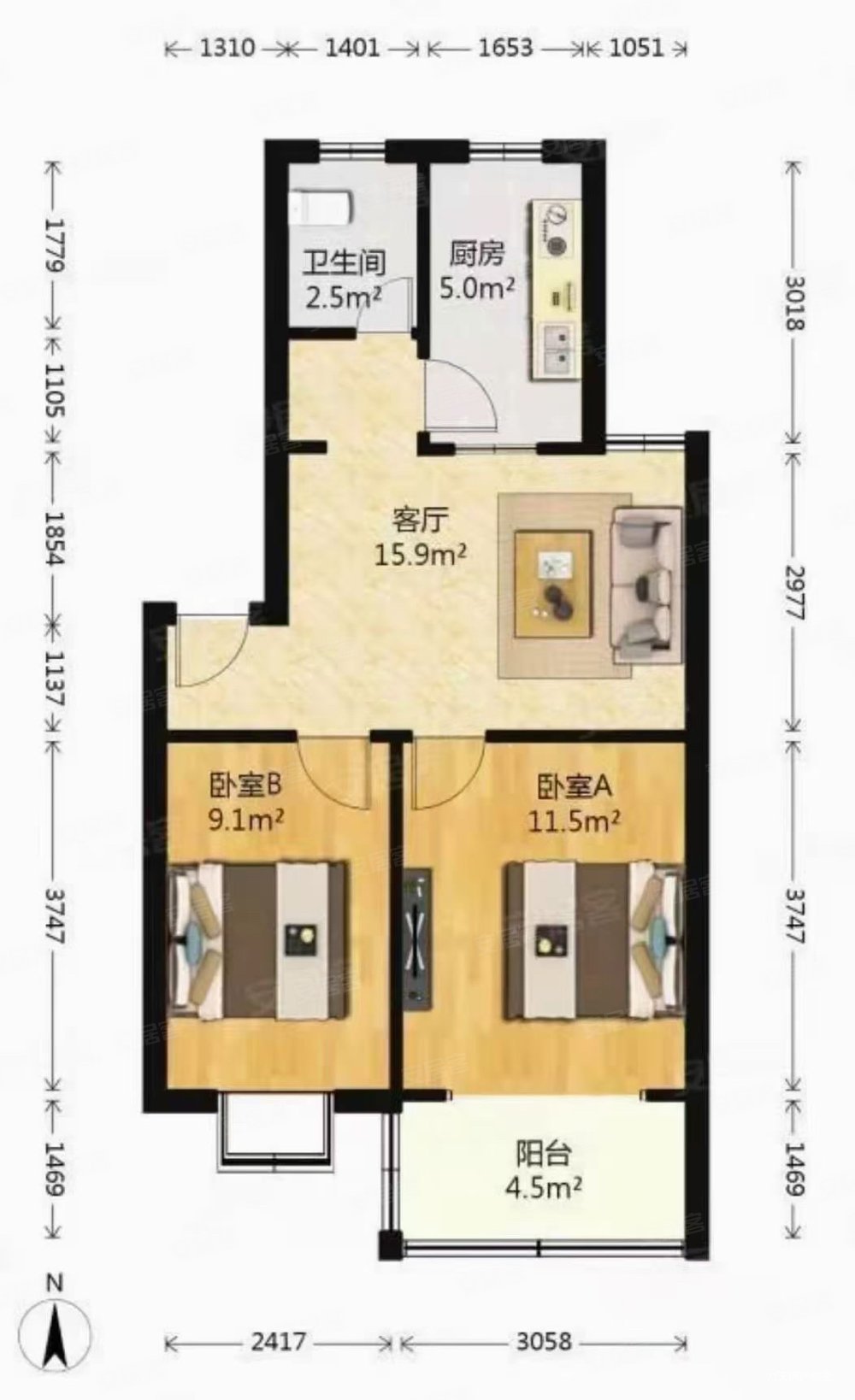 利民新村2室1厅1卫59㎡南北115万