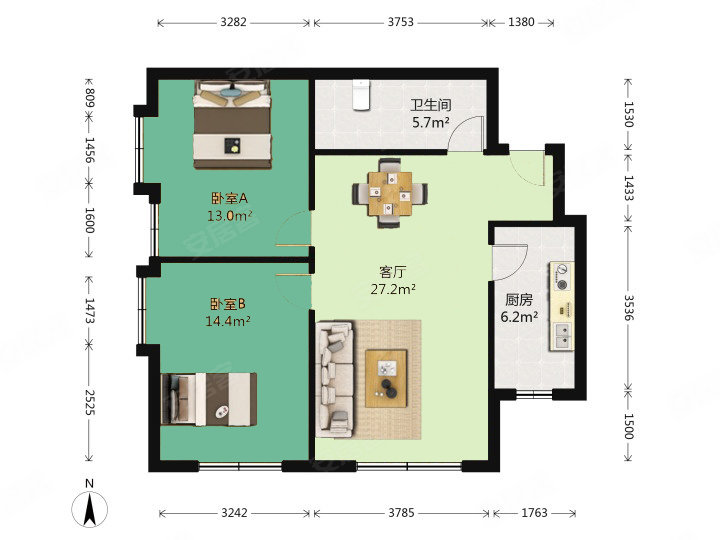 新湖御和园2室1厅1卫94.25㎡西南89万