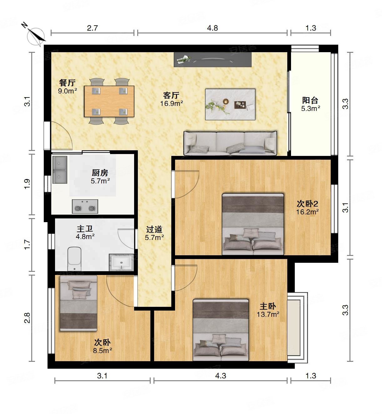 房东诚心售卖 看房预约 采光充足 户型方正,中海寰宇天下二手房,155万