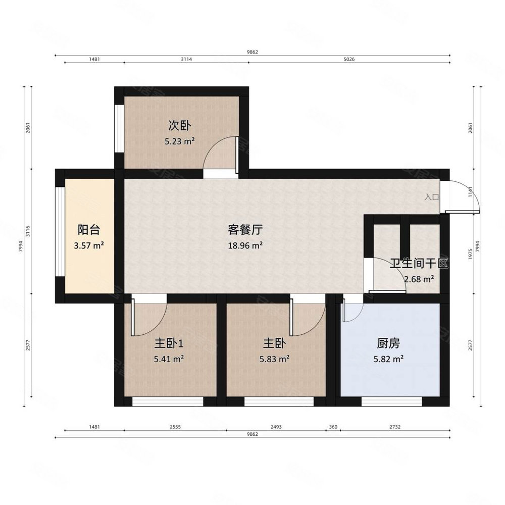 中林国际3室2厅1卫110㎡南北115万