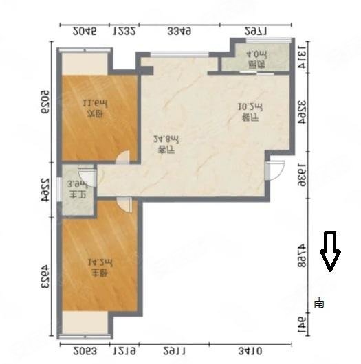 东方名城领域2室2厅1卫95㎡南北68万