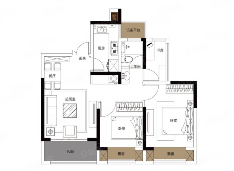 中海珑湾|富临路3室1厅1卫88.22平方米