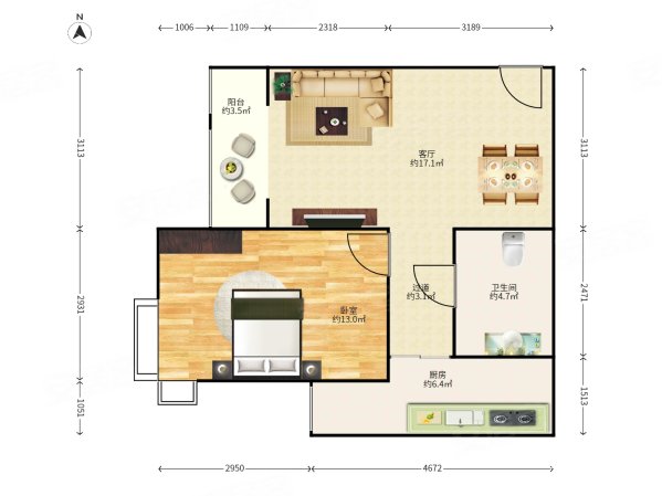 鸿坤理想城礼域府1室1厅1卫66.43㎡西南369万