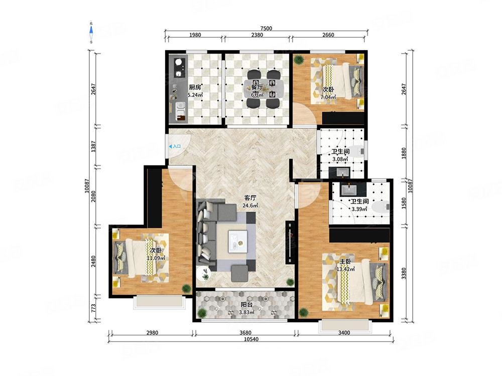 中建玖樾府玖玥花园3室2厅2卫107.32㎡南北210万