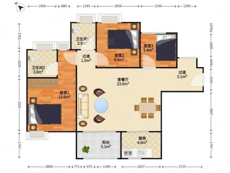 润科华府3室2厅2卫89.27㎡南北445万